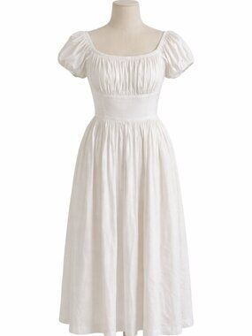 Hearts and Found Dress Midi Loretta Smocked Puff-Sleeve in White size XL